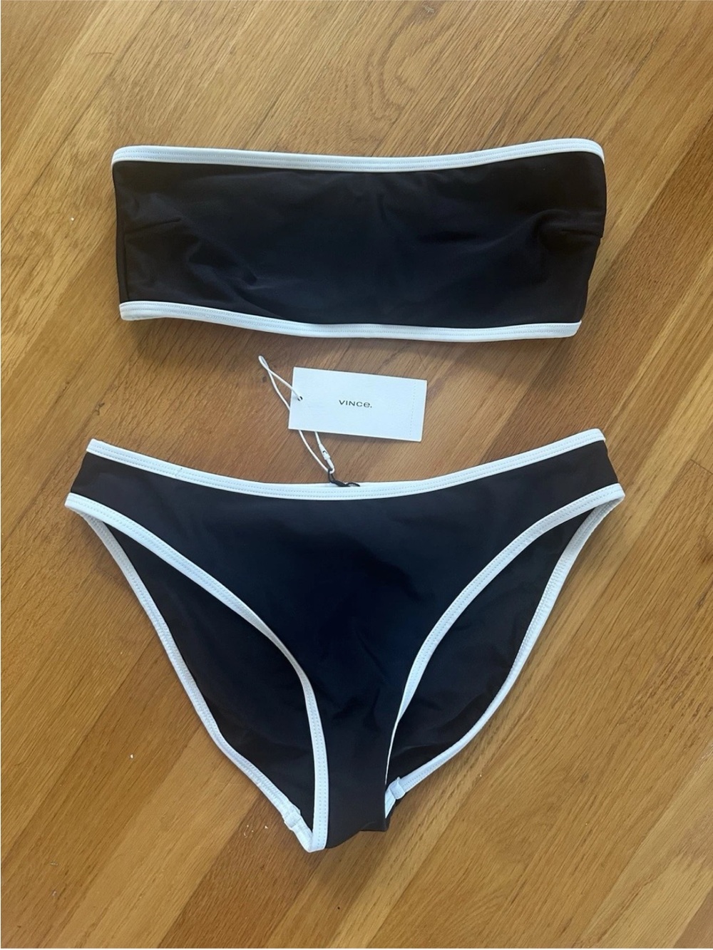 Vince Black Bandeau Bikini with White Trim